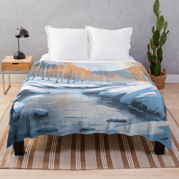 Item preview, Painting of winter snowy scene with birches and river designed and sold by twisted-dot.
