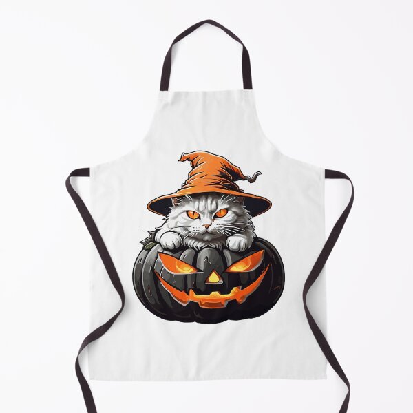 Item preview, White cat with a witch's hat on top of a pumpkin designed and sold by AlejaJorgeShop.