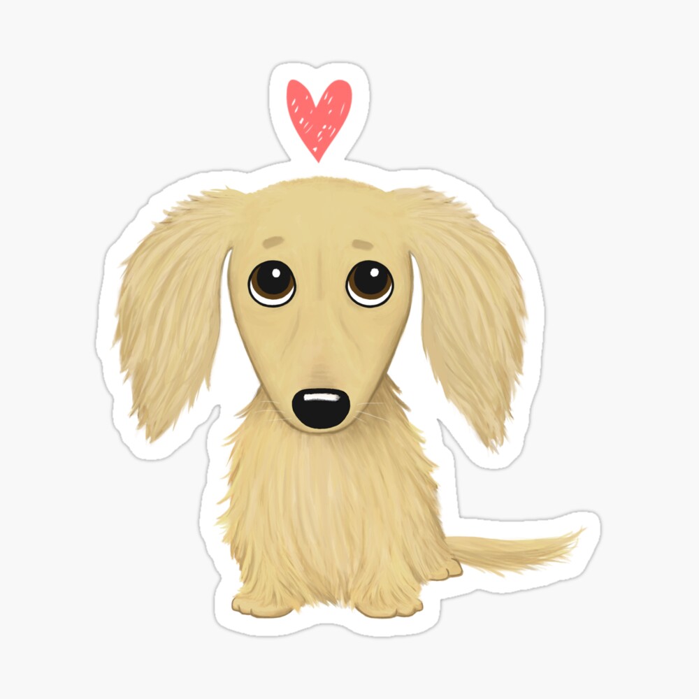 Longhaired Cream Dachshund Cartoon Dog With Heart Sticker By