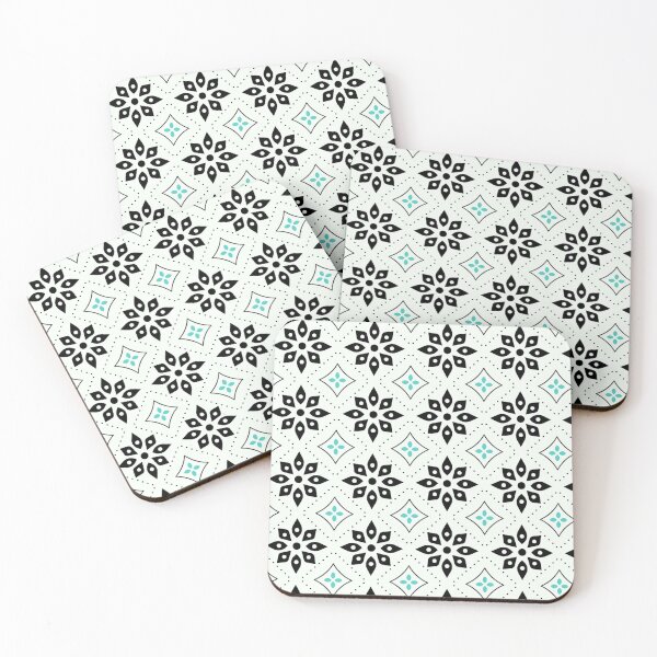 Item preview, Mint Green Black Dotted Lines Flowers Moroccan Mosaic Tile  Geometric Arabic Folk Pattern designed and sold by PenguinForests.