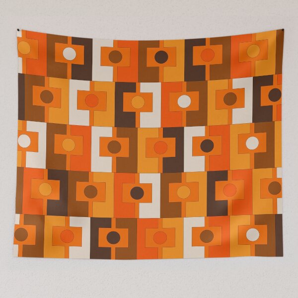 Item preview, Retro Rektangel Geometric Mod Pattern in Vintage 70s Brown Orange designed and sold by kierkegaard.