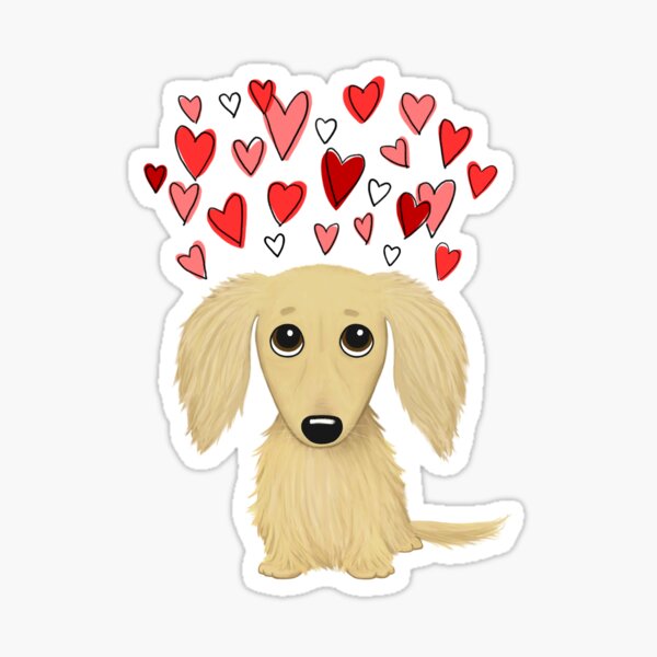 Item preview, Longhaired Cream Dachshund with Hearts designed and sold by Jenn Inashvili.