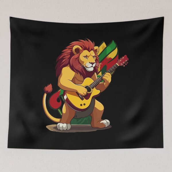 Item preview, Rasta Lion Playing Reggae Guitar designed and sold by reggaeartgifts.
