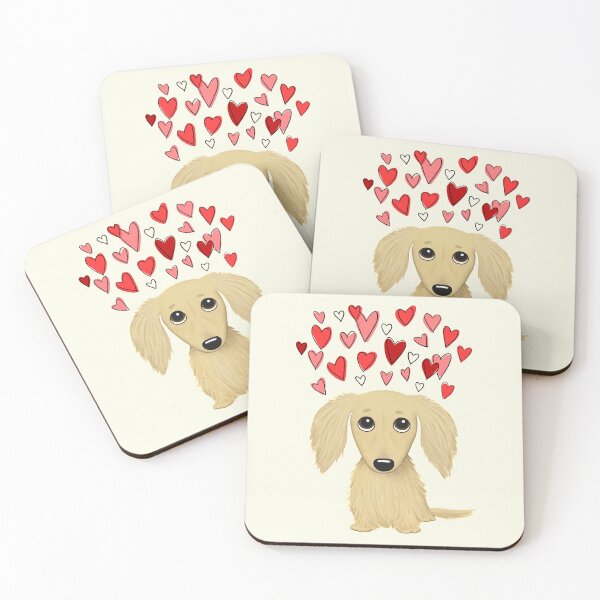 Item preview, Longhaired Cream Dachshund with Hearts designed and sold by Jenn Inashvili.