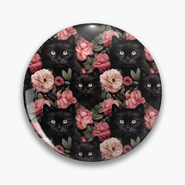 Artikelvorschau, Schwarze Katze mit rosa Blumen entworfen und verkauft von Michele Bergh.