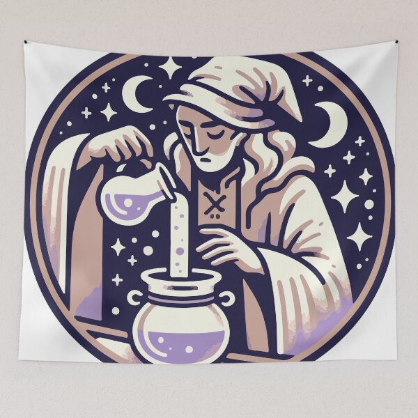 Item preview, Alchemist Pouring Potion Under Celestial Night designed and sold by OniumEth.
