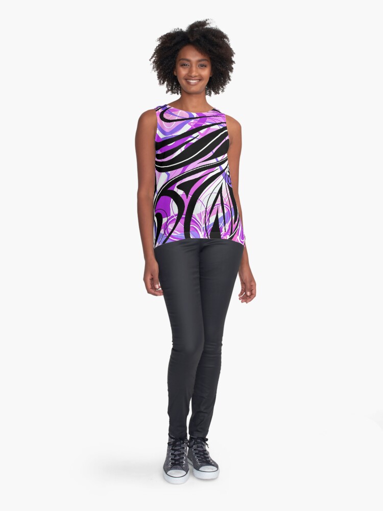 Thumbnail 3 of 6, Sleeveless Top, Purple Hypnotic Lines designed and sold by T Kimberlyn.