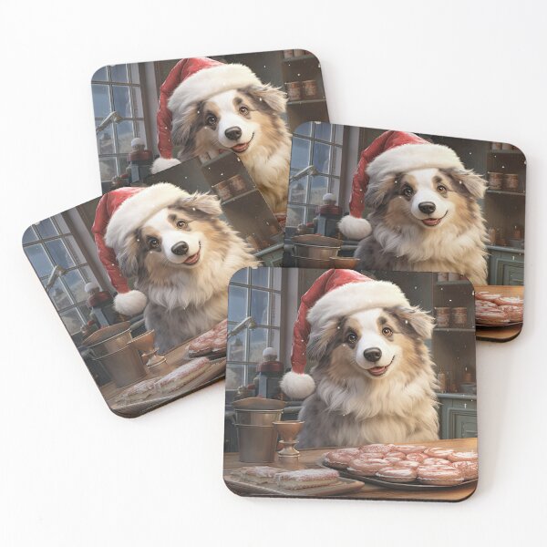 Artikelvorschau, Australian Shepherd Hund als Santa Claus in der Weihnachtsbäckerei entworfen und verkauft von WallyPink.