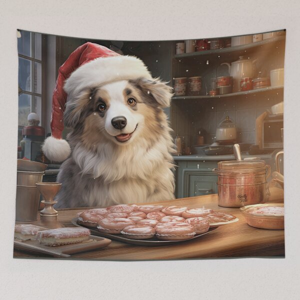 Item preview, Australian Shepherd dog as Santa Claus in the Christmas bakery designed and sold by WallyPink.
