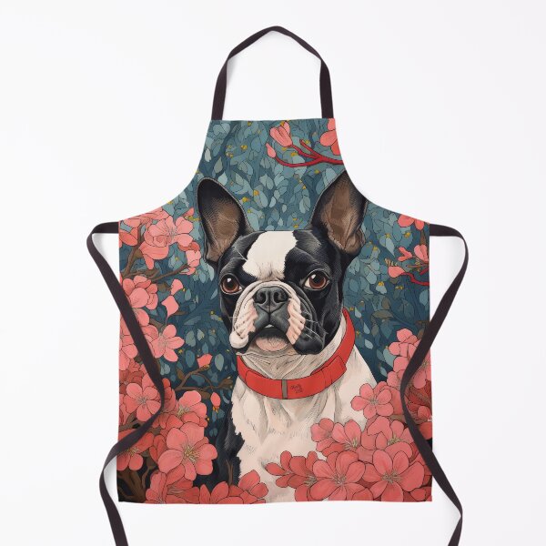 Item preview, Boston Terrier dog amidst sakura blossoms old Japanese anime art designed and sold by WallyPink.