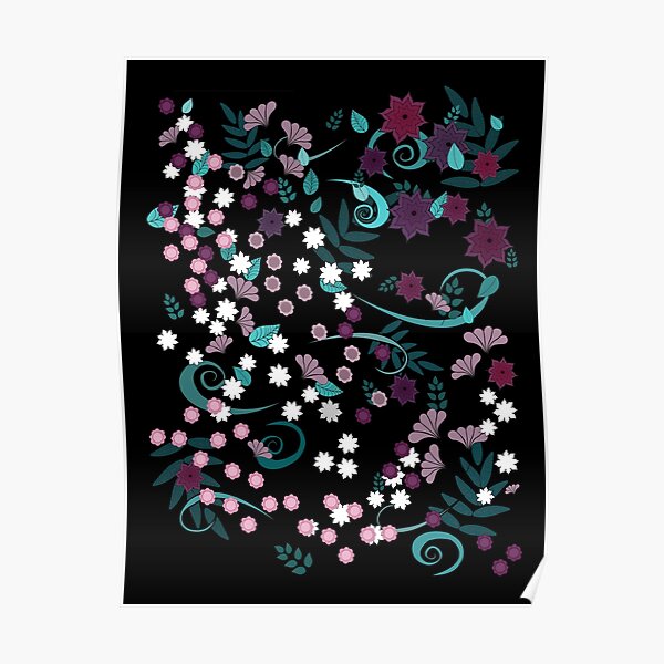 Twilight Garden Floral Pattern Poster