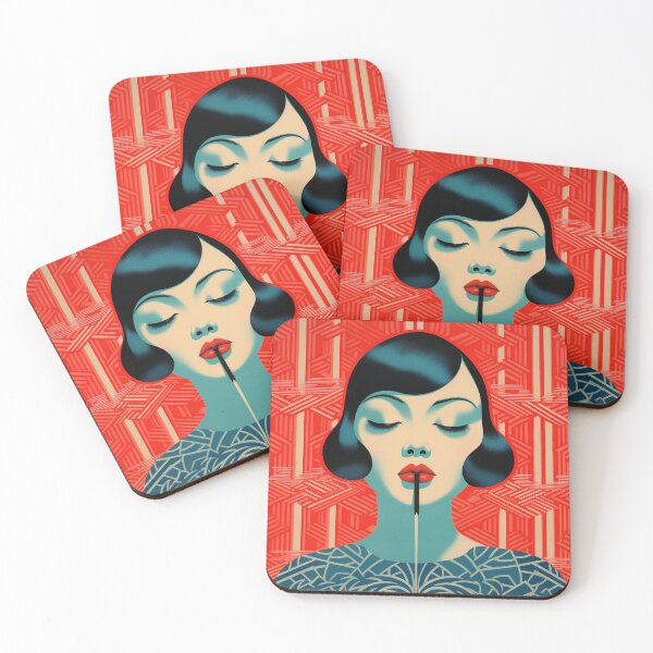 Item preview, Shanghai Smoking Girl Red Turquoise 2 designed and sold by Meeheemaha.