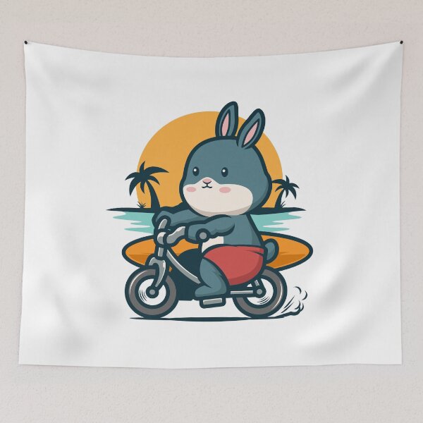 Item preview, Rabbit rides a bike and brings a surf board designed and sold by chomaruddin tri amboko.