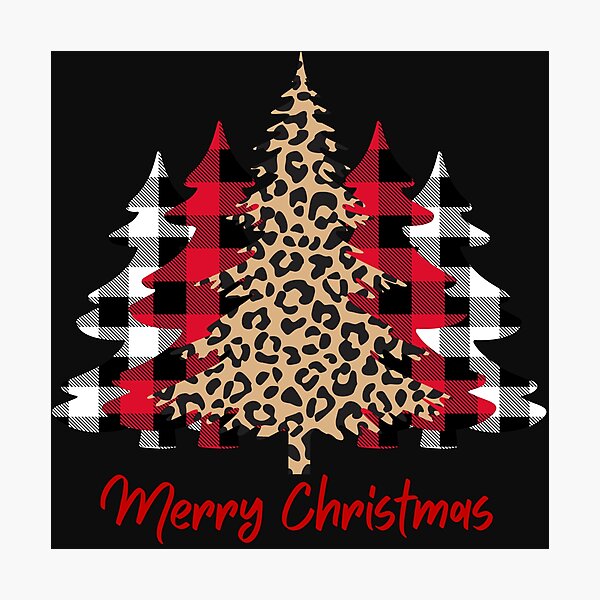Item preview, Merry Christmas Trees With Leopard Plaid Tree Xmas Print designed and sold by LionessLove.