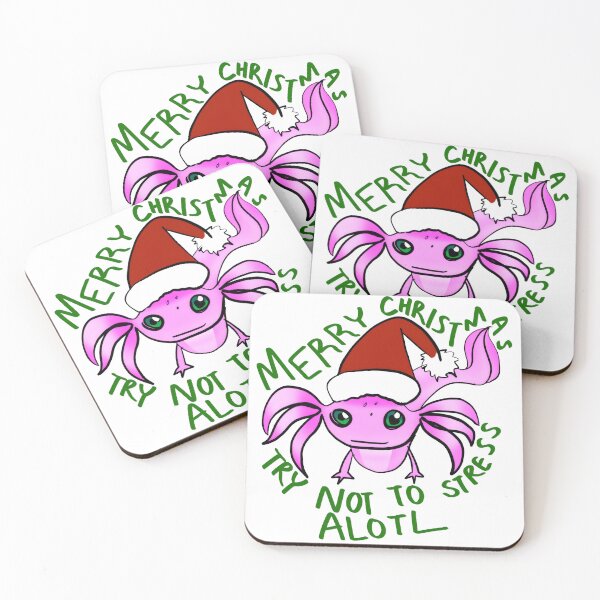 Item preview, Axolotl Merry Christmas Try Not To Stress Alotl Handdrawn Shirt and Laptop Sticker Design by Zeesdesign on Redbubble designed and sold by ZEESDESIGN.