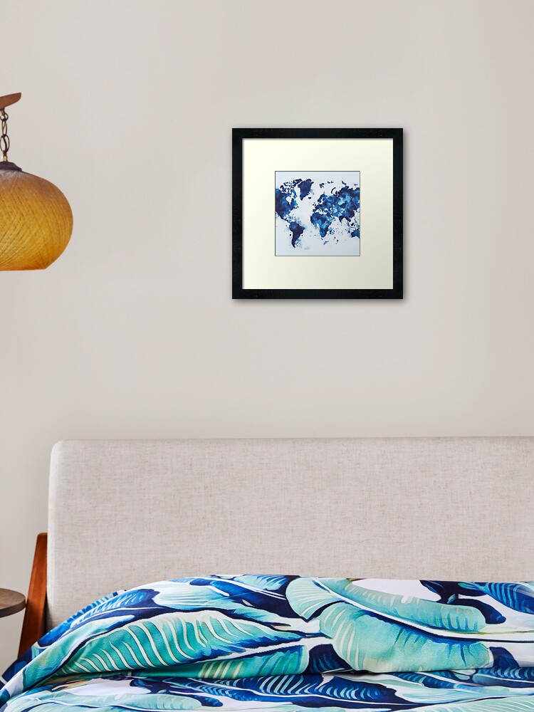 Thumbnail 1 of 7, Framed Art Print, Indigo World Map Art Print designed and sold by cokemann.