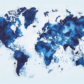 Artwork thumbnail, Indigo World Map Art Print by cokemann