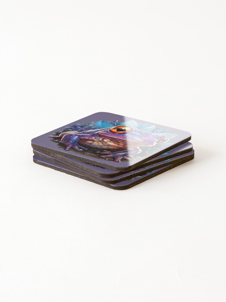 Thumbnail 4 of 5, Coasters (Set of 4), Fantasy Creature Frog Purple Crystal designed and sold by FoxTreeDesign.