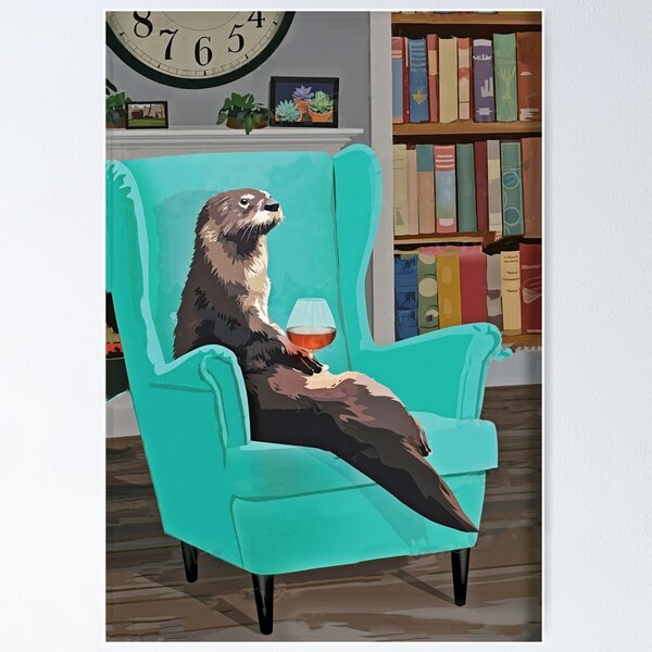 Item preview, Otter is relaxing on the sofa with a glass of wine designed and sold by SameeraDammeyer.