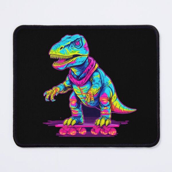 Item preview, Colorful neon dinosaur - T Rex rides a skateboard designed and sold by WallGemsArt.