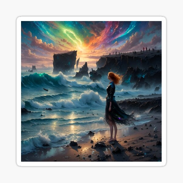 Item preview, Dreaming Dream Girl Ocean Northern Lights Fantasy Redhead Beach Iceland designed and sold by FantasyJo.