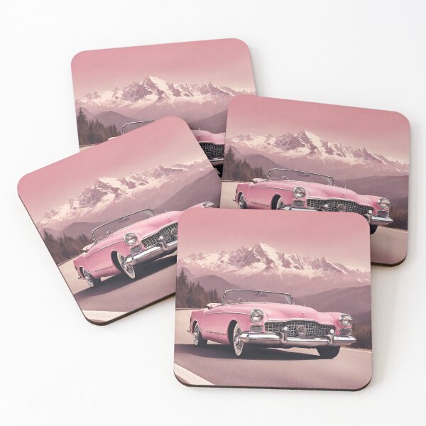 Item preview, Pink vintage car on the road in the mountains designed and sold by NaturaFotos.