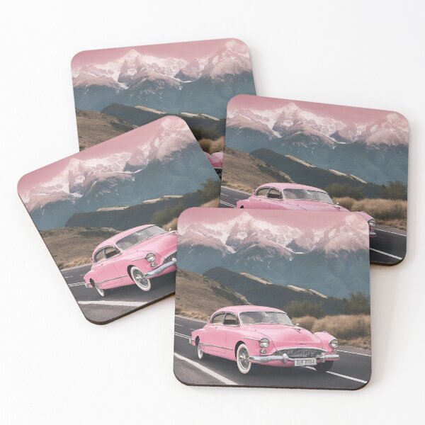 Item preview, Pink vintage car on the road in the mountains designed and sold by NaturaFotos.