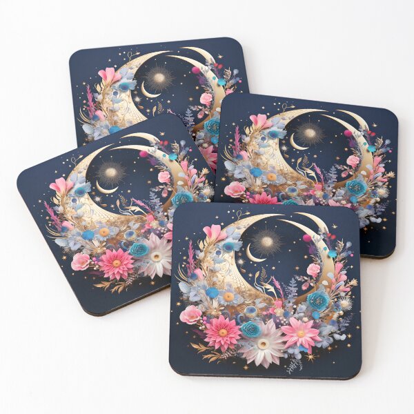 Item preview, Crescent moon with flowers art print designed and sold by dcrc.