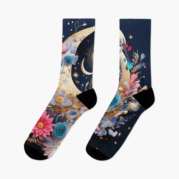 Item preview, Crescent moon with flowers art print designed and sold by dcrc.