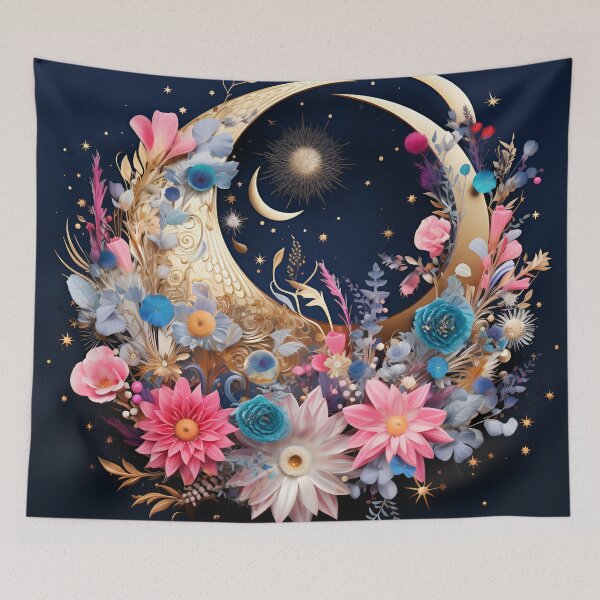 Item preview, Crescent moon with flowers art print designed and sold by dcrc.
