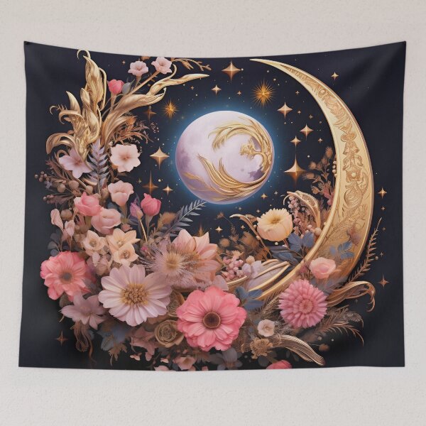 Item preview, crescent moon with flowers art print designed and sold by dcrc.