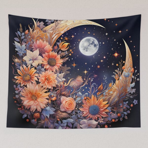 Item preview, crescent moon with flowers art print designed and sold by dcrc.