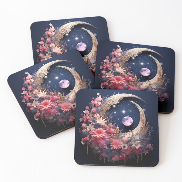 Item preview, crescent moon with flowers art print designed and sold by dcrc.