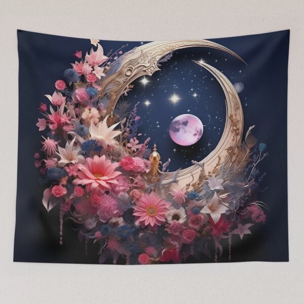 Item preview, crescent moon with flowers art print designed and sold by dcrc.