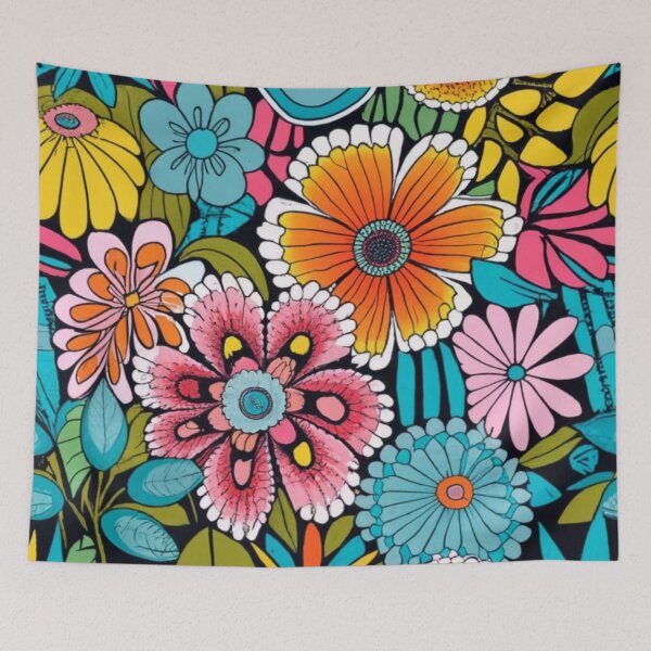 Item preview, Colorful Flowers on a Black Background designed and sold by Rafal Saluszewski.
