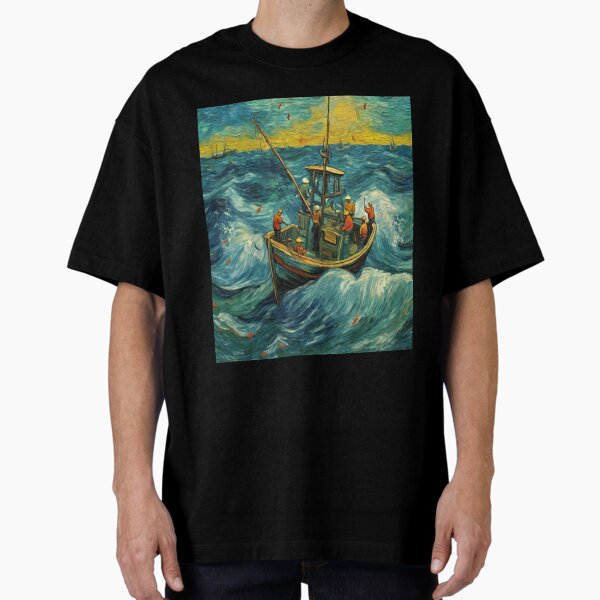 Vista previa del artículo con la obra «Casting Waves: pesca en barco en alta mar», diseñado y vendido por Artisticanvas.