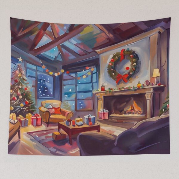 Item preview, Cozy & Warm Christmas Cabin With Christmas Tree, Fireplace and present, Painting designed and sold by MyArt23.