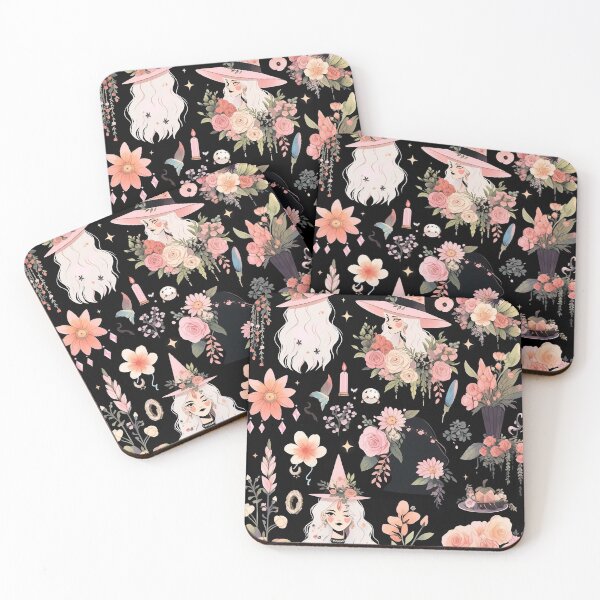 Item preview, Cute Witch Dark Floral Pink Pattern designed and sold by bennievee.