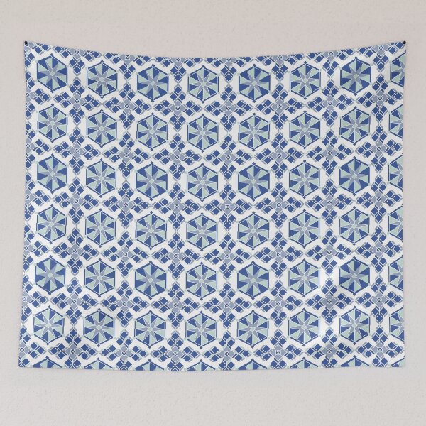 Item preview, seamless pattern with portuguese tiles. geometric element in the form of a snowflake on a colored background designed and sold by APHIDAT-TA.