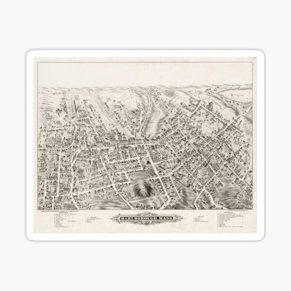 Vintage Pictorial Map of Marlborough MA (1878) Sticker