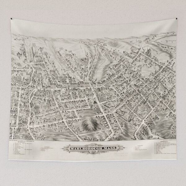 Item preview, Vintage Pictorial Map of Marlborough MA (1878) designed and sold by BravuraMedia.