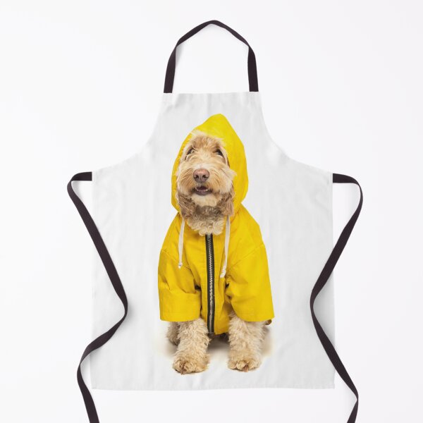 Item preview, Cockapoo in yellow fisherman's coat with hood up. designed and sold by bailey-cooper.