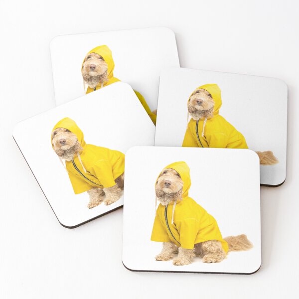Item preview, Cockapoo in yellow raincoat on a white background designed and sold by bailey-cooper.
