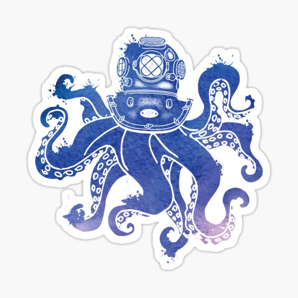 Item preview, Abstract Watercolor Octopus Diver With Dive Helmet designed and sold by banwa.