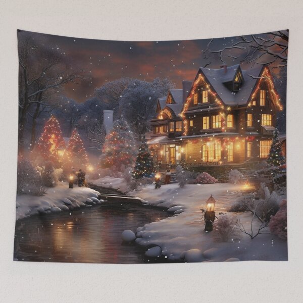 Item preview, House Decorated for Christmas by a Stream designed and sold by dcrc.