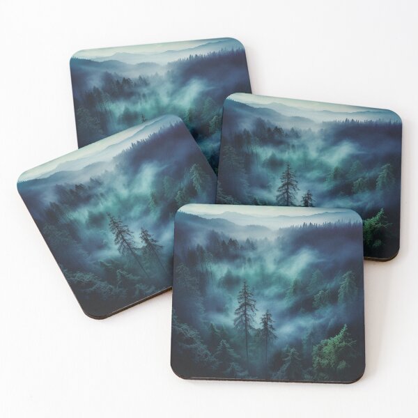 Item preview, Green light foggy pine forest dawn designed and sold by zand-n-zive.