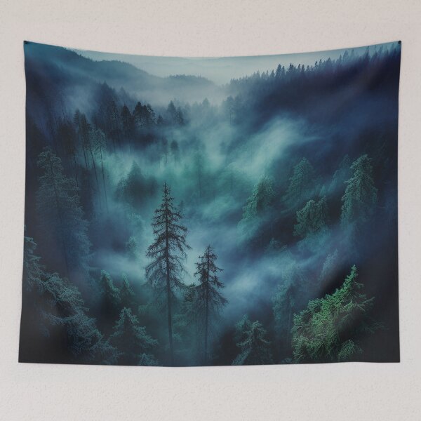 Item preview, Green light foggy pine forest dawn designed and sold by zand-n-zive.
