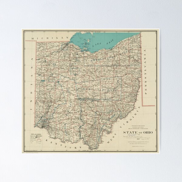 Item preview, Vintage Map of Ohio (1887) designed and sold by BravuraMedia.