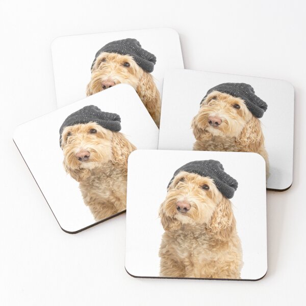 Item preview, Headshot of blonde cockapoo in black beanie hat. designed and sold by bailey-cooper.