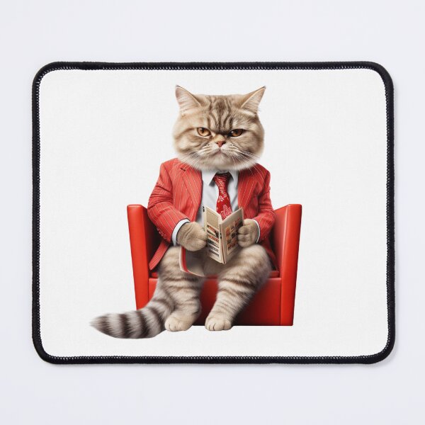 Item preview, Cat smart and handsome in red suit sitting on red sofa with bored mood designed and sold by Fernnieskillup.